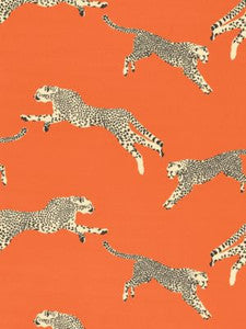 Scalamandre Fabric Leaping Cheetah Cotton Print Clementine