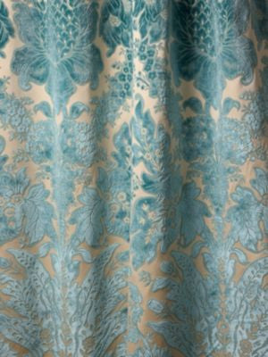 Regis Velvet Damask Azure SC273210002 by Scalamandre Fabric THE METROPOLITAN MUSEUM OF ART 49% COTTON 31% VISCOSE 20% SILK INDIA MEDIUM DUTY Horizontal: 61.5" and Vertical: 27" 54 - Fabric Carolina -