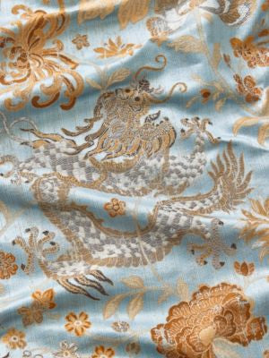Dragon Tableau Copper Sky SC273270002 by Scalamandre Fabric THE METROPOLITAN MUSEUM OF ART 78% VISCOSE 22% COTTON ITALY MEDIUM DUTY Horizontal: 27.25" and Vertical: 26.25" 52.5 - Fabric Carolina -