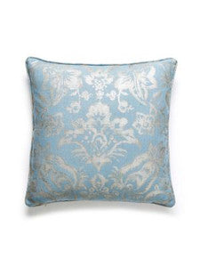 Scalamandre Pillows Mansfield Damask Print Pillow 22 X 22 - Bluestone & Silver