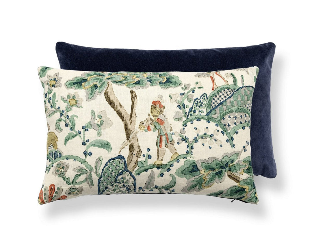 Kelmescott / Aurora Pillow 22 X 14 - Leaf On Ivory / Navy SCMBDK165900002 by Scalamandre Designer Pillow