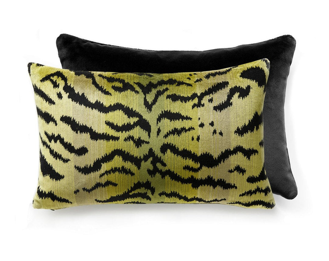 Tigre | Silk/Velvet Pillow 22 X 14 - Greens & Black / Black SCMBDKSITIG0002 by Scalamandre Designer Pillow