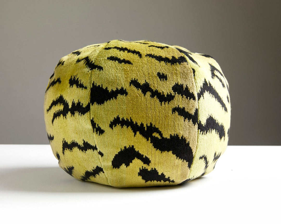 Tigre | Silk Pillow 12 Dia - Greens & Black SCRADKSITIG0002 by Scalamandre Designer Pillow