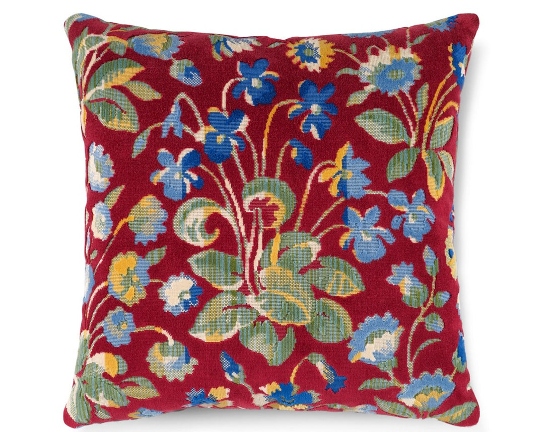 Millefleur Velvet Pillow 22 X 22 - Ruby Cobalt SCSDDK273280002 by Scalamandre Designer Pillow