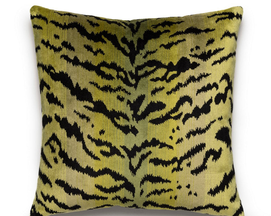 Tigre | Silk Pillow 22 X 22 - Greens & Black SCSDDKSITIG0002 by Scalamandre Designer Pillow