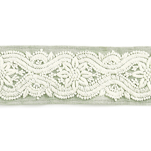 Linnea Embroidered Tape/Willow Sc 0002T3298 by Scalamandre
 Trim NORDEN 65% SPUN POLYESTER 35% LINEN INDIA LIGHT DUTY Horizontal: 4.5" and Vertical: 2.75" - Fabric Carolina -