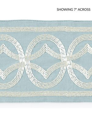Athena Embroidered Tape Sky SCT33050002 by Scalamandre Designer Trim LA BOHEME 54% COTTON 39% VISCOSE 7% SPUN POLYESTER INDIA LIGHT DUTY Horizontal: 3.125" and Vertical: 5.13 - Swanky Fabrics -