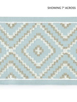 <p>Medina Embroidered Tape Sky SCT33060002 by Scalamandre Trim</p><p><strong>Required Minimum Quantity Purchase: Fabrics by the yard 1 YARD MINIMUM </p><p>Book: LA BOHEME</p><p>Content: 55% COTTON 37% VISCOSE 8% SPUN POLYESTER</p><p>Origin: INDIA</p><p>Performance: LIGHT DUTY</p><p>Repeat: Horizontal: 5" and Vertical: </p><p>Width: 5.5</p>