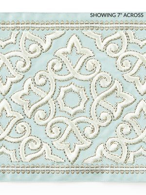 <p>Ornamental Embroidered Tape Aquamarine SCT33200002 by Scalamandre Trim</p><p><strong>Required Minimum Quantity Purchase: Fabrics by the yard 1 YARD MINIMUM </p><p>Book: CHINOIS CHIC</p><p>Content: 51% COTTON 22% VISCOSE 27% POLYESTER</p><p>Origin: INDIA</p><p>Performance: LIGHT DUTY</p><p>Repeat: Horizontal: 6.25" and Vertical: </p><p>Width: 7.5</p>