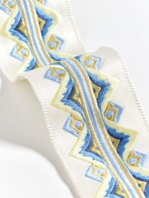 Flamme Embroidered Tape Blue And Yellow SCT33350002 by Scalamandre Trim THE METROPOLITAN MUSEUM OF ART 56% VISCOSE 30% SILK 14% COTTON INDIA LIGHT DUTY Horizontal: 1.75" and Vertical: 0" 3 - Fabric Carolina -