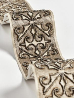 Saxony Embellished Tape Bronze SCT33370002 by Scalamandre Trim THE METROPOLITAN MUSEUM OF ART 50% POLYURETHANE 40% BEADS 10% VISCOSE INDIA LIGHT DUTY Horizontal: 3.15" and Vertical: 0" 3 - Fabric Carolina -