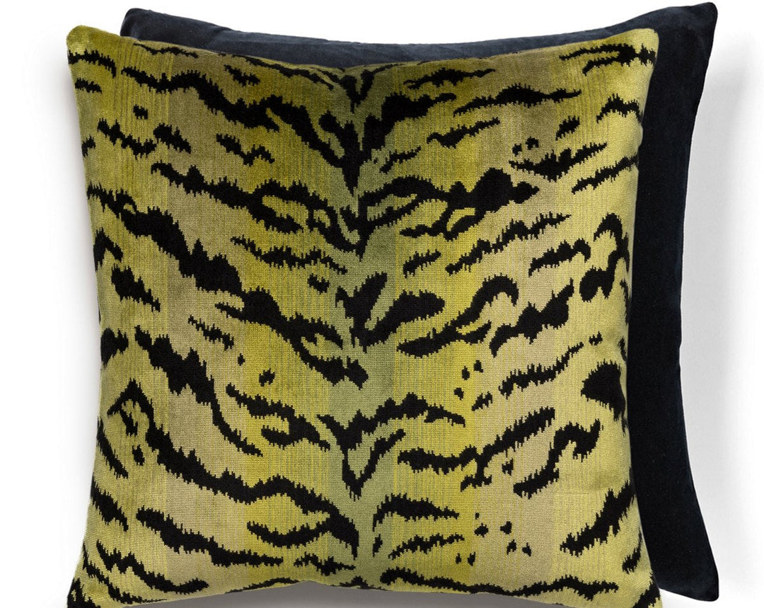 Tigre | Silk/Velvet Pillow 22 X 22 - Greens & Black / Black SCTDDKSITIG0002 by Scalamandre Designer Pillow
