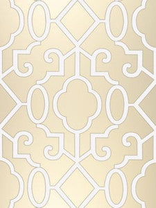 Scalamandre Wallpaper Ming Fretwork Wallpaper Champagne - Pearlescent