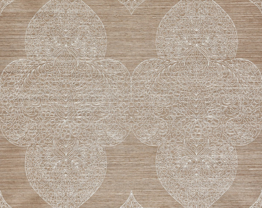 Taj Embroidered Sisal Nutmeg SCWP885550002 by Scalamandre Designer Wallpaper