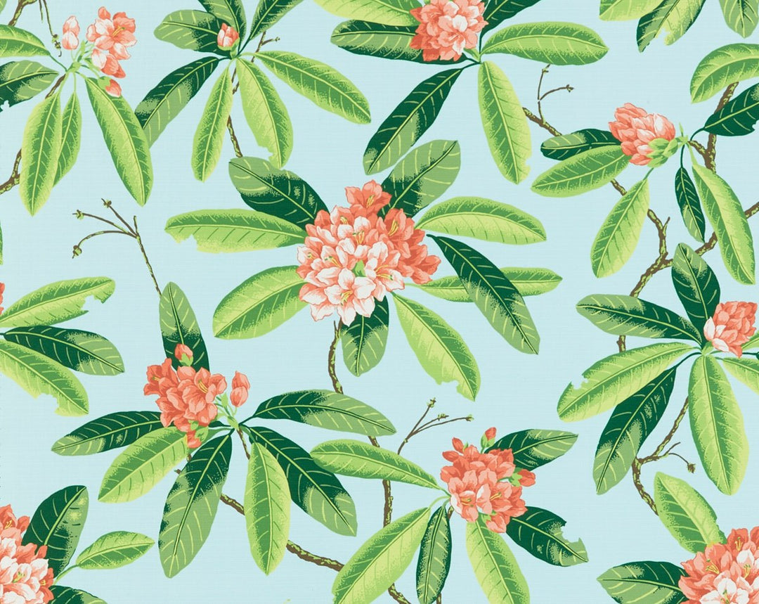 Rhododendron | Outdoor Coral On Aqua SC16454M0003 by Scalamandre Designer Fabric