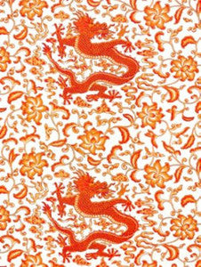 Scalamandre Fabric Chi'En Dragon Linen Print Persimmon