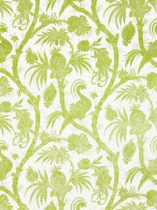 Scalamandre Fabric Balinese Peacock Linen Print Pear