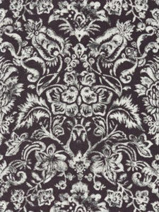 Scalamandre Fabric Mansfield Damask Print Graphite & Silver