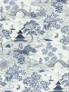 Scalamandre Fabric Satomi Hand Block Print Evening Blue