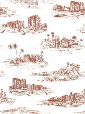 Cairo Toile Red Clay SC166350003 by Scalamandre Designer Fabric SAHARA 100% COTTON ITALY LIGHT DUTY Horizontal: 41.7" and Vertical: 55" 55 - Swanky Fabrics -