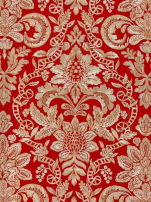 Elizabeth Damask Embroidery Carnelian SC270860003 by Scalamandre Designer Fabric MERCHANTE 16% SPUN POLYESTER, 36% VISCOSE 29% LINEN 19% COTTON INDIA LIGHT DUTY Horizontal: 31.5" and Vertical: 25.625" 51 - Swanky Fabrics -