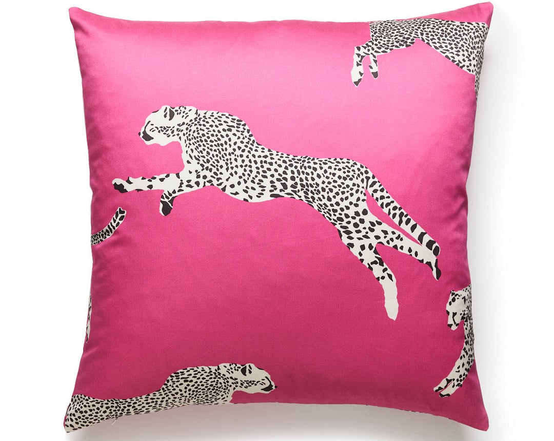 Leaping Cheetah Pillow 22 X 22 - Bubblegum SCCHEETPILL0003 by Scalamandre Designer Pillow