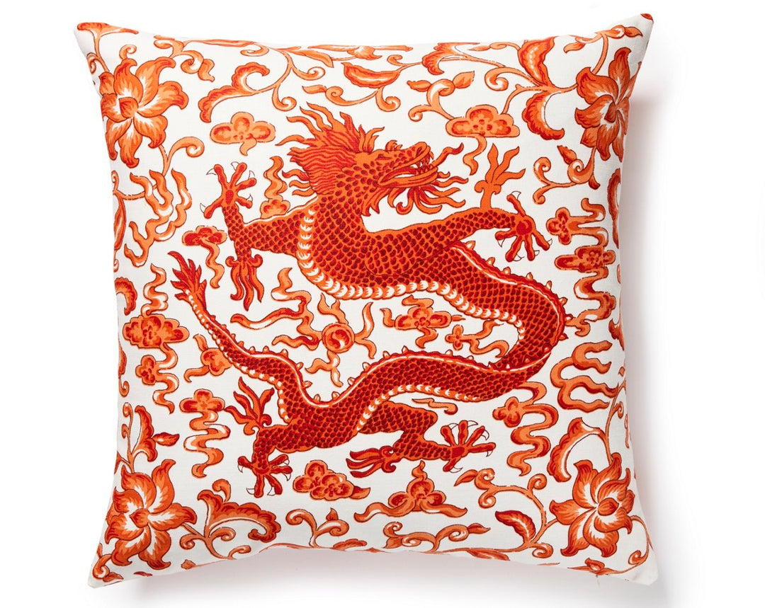 Chi'En Dragon Pillow 22 X 22 - Persimmon SCDRAGONPIL0003 by Scalamandre Designer Pillow
