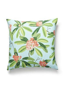Rhododendron Outdoor Pillow 22 X 22 - Coral On Aqua SCRHODMPILL0003 by Scalamandre Designer Pillows