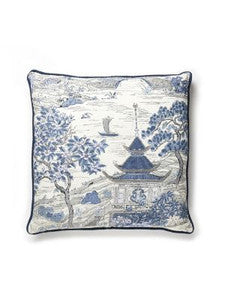 Scalamandre Pillows Satomi Hand Block Print Pillow 22 X 22 - Evening Blue