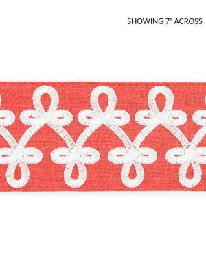 Empress Embroidered Tape Coral SCT33210003 by Scalamandre Designer Trim CHINOIS CHIC 90% LINEN 10% VISCOSE INDIA LIGHT DUTY Horizontal: 2" and Vertical: 3.63 - Swanky Fabrics -