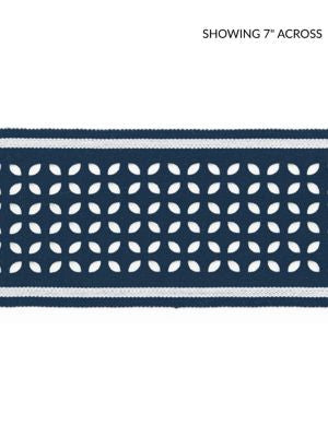 Cassis Laser Cut Tape Navy SCT33230003 by Scalamandre Designer Trim CHINOIS CHIC 100% POLYESTER CHINA LIGHT DUTY Horizontal: .75" and Vertical: 3.63 - Swanky Fabrics -