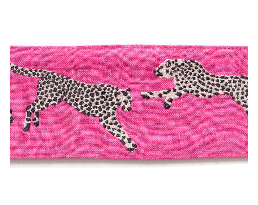 Leaping Cheetah Embrdry Tape Bubblegum SCT33310003 by Scalamandre Designer Trim