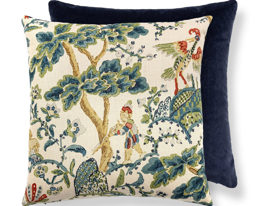 Kelmescott / Aurora Pillow 22 X 22 - Peacock On Sand /Navy SCTDDK165900003 by Scalamandre Designer Pillow