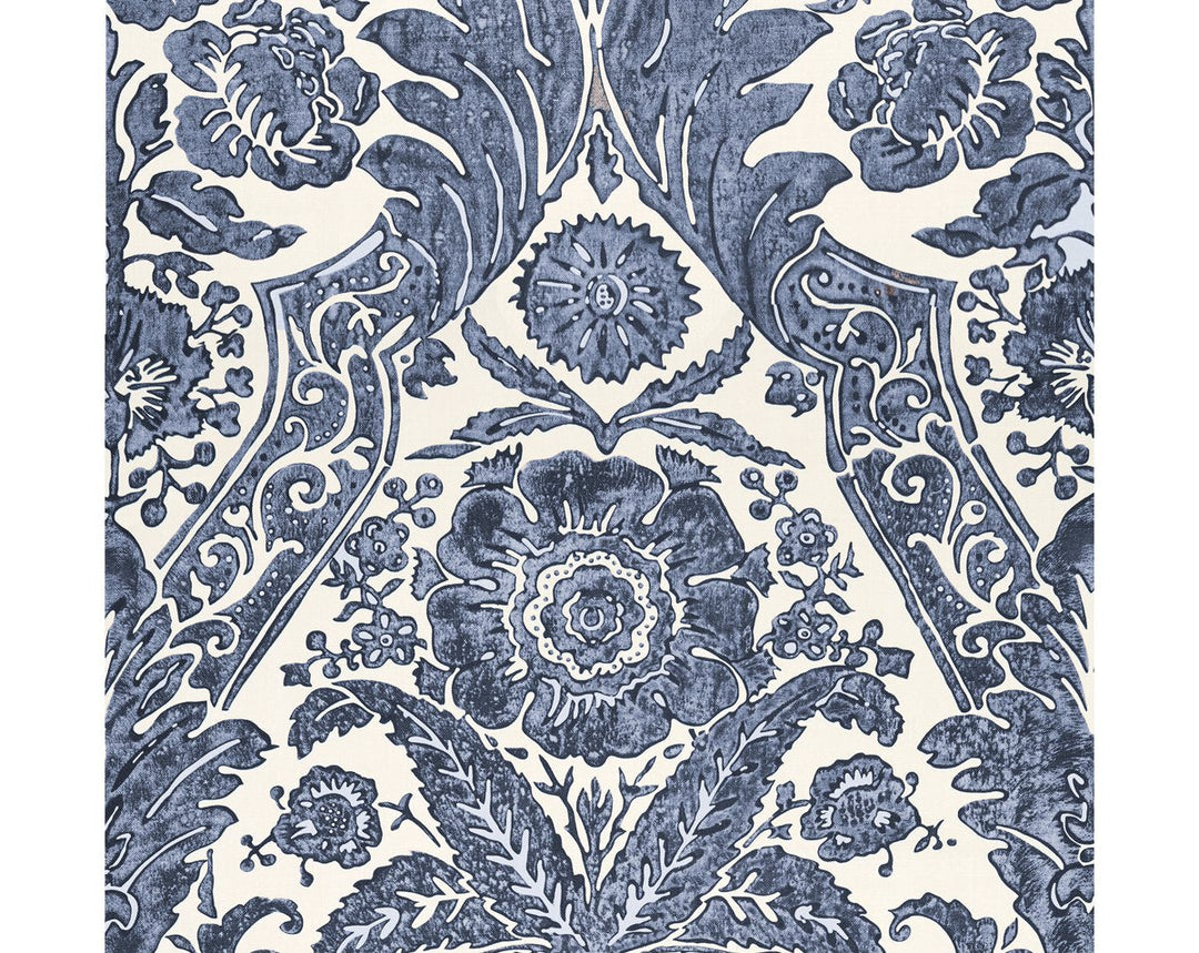 Luciana Damask Print Denim SCWP883540003 by Scalamandre Designer Wallpaper