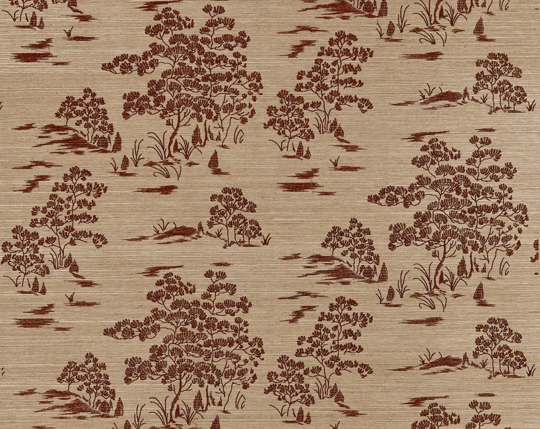 Katsura Embroidered Toile Terra SCWP884450003 by Scalamandre Designer Wallpaper
