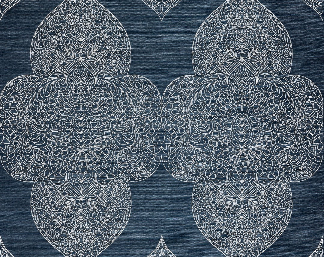 Taj Embroidered Sisal Indigo SCWP885550003 by Scalamandre Designer Wallpaper
