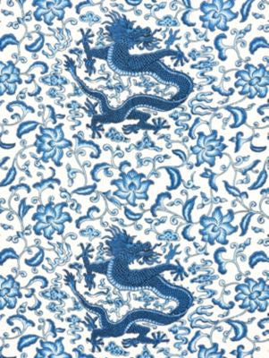 Chi'En Dragon Linen Print Indigo SC165580004 by Scalamandre Designer Fabric ORIANA 52% LINEN 48% COTTON UNITED KINGDOM LIGHT DUTY Horizontal: 23" and Vertical: 27" 56 - Swanky Fabrics -