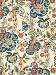 Scalamandre Fabric Cumbria Hand Block Print Multi On Cream