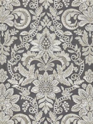 Elizabeth Damask Embroidery Charcoal SC270860004 by Scalamandre Designer Fabric MERCHANTE 16% SPUN POLYESTER, 36% VISCOSE 29% LINEN 19% COTTON INDIA LIGHT DUTY Horizontal: 31.5" and Vertical: 25.625" 51 - Swanky Fabrics -