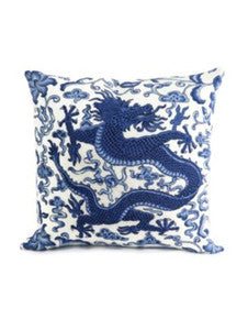 Scalamandre Pillows Chi'En Dragon Pillow 22 X 22 - Indigo