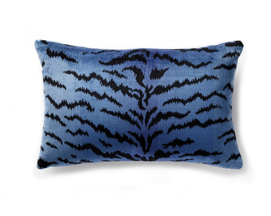 Tigre | Silk Pillow 14 X 22 - Blues & Black SCLBDKSITIG0004 by Scalamandre Designer Pillow