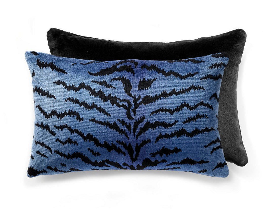 Tigre | Silk/Velvet Pillow 22 X 14 - Blues & Black / Black SCMBDKSITIG0004 by Scalamandre Designer Pillow
