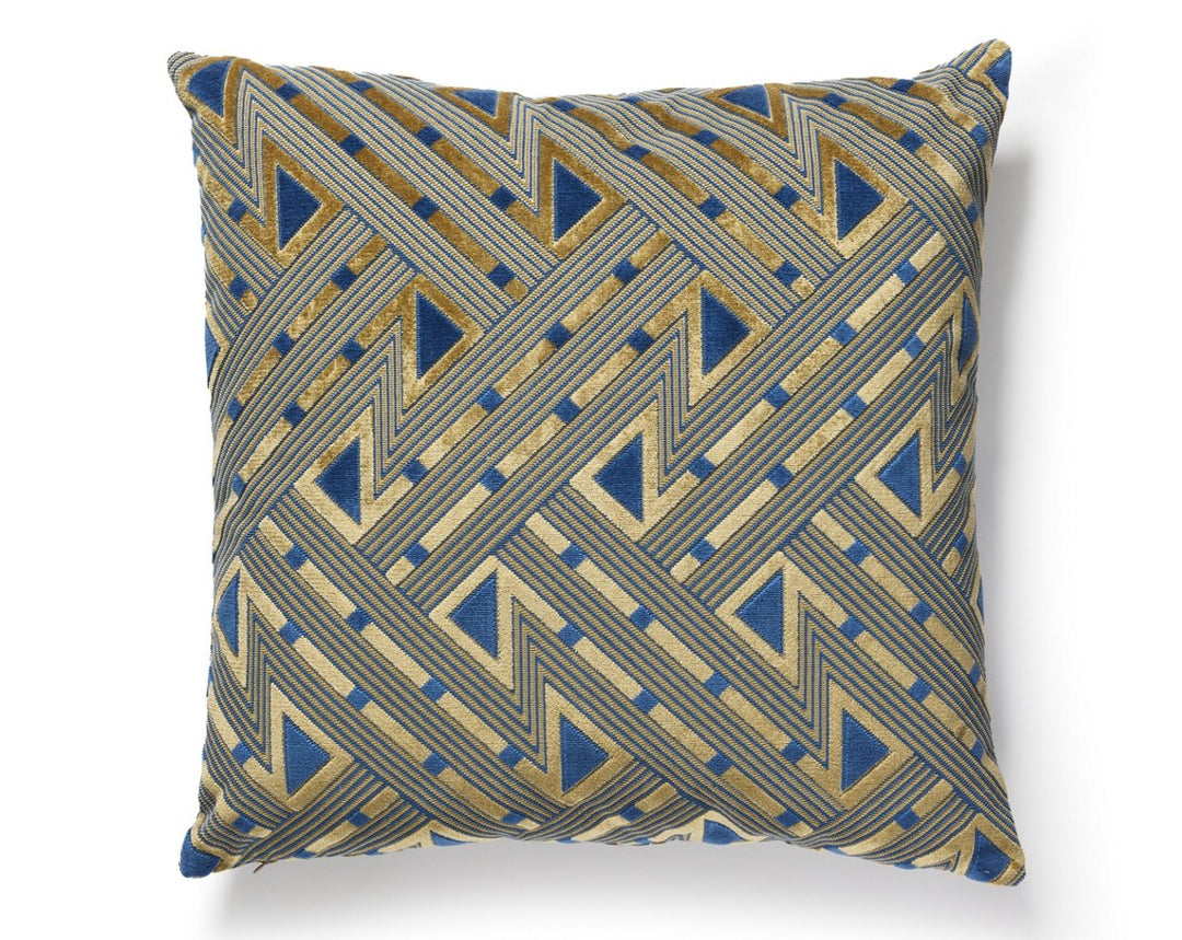 Kasai Velvet Pillow 22 X 22 - Blue On Gold SCSDDK273230004 by Scalamandre Designer Pillow
