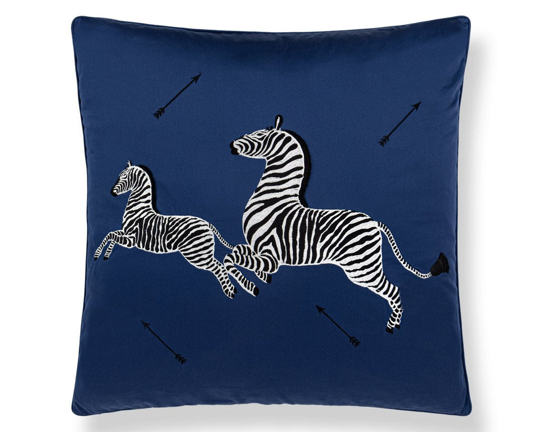 Zebras Embroidered Pillow 22 X 22 - Platinum SCSDDS164960004 by Scalamandre Designer Pillow