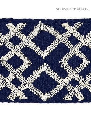 Lattice Tape Indigo SCT32950004 by Scalamandre Designer Trim MODERN LUXURY 70% COTTON 30% VISCOSE INDIA LIGHT DUTY Horizontal: 3.75" and Vertical: 2.75 - Swanky Fabrics -
