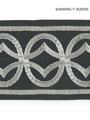 Athena Embroidered Tape Charcoal SCT33050004 by Scalamandre Designer Trim LA BOHEME 54% COTTON 39% VISCOSE 7% SPUN POLYESTER INDIA LIGHT DUTY Horizontal: 3.125" and Vertical: 5.13 - Swanky Fabrics -
