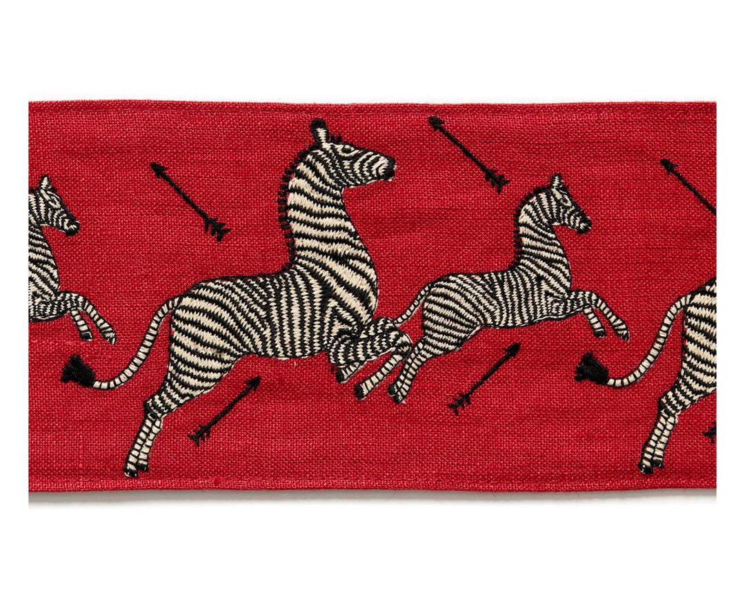 Zebras Embroidered Tape Masai Red SCT33320004 by Scalamandre Designer Trim