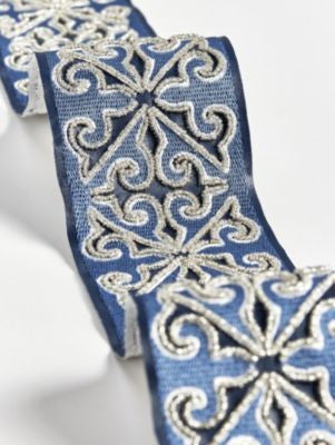 Saxony Embellished Tape Midnight SCT33370004 by Scalamandre Trim THE METROPOLITAN MUSEUM OF ART 50% POLYURETHANE 40% BEADS 10% VISCOSE INDIA LIGHT DUTY Horizontal: 3.15" and Vertical: 0" 3 - Fabric Carolina -