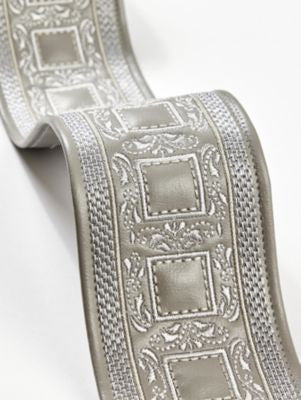 Archduke Embroidered Tape Slate SCT33390004 by Scalamandre Trim THE METROPOLITAN MUSEUM OF ART 75% POLYURETHANE 17% POLYESTER 8% VISCOSE INDIA LIGHT DUTY Horizontal: 3.15" and Vertical: 0" 3 - Fabric Carolina -