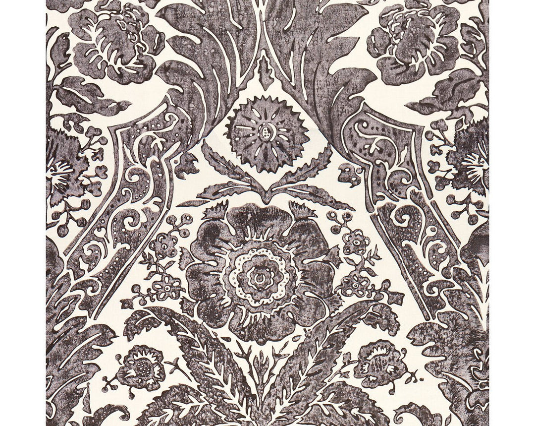 Luciana Damask Print Graphite SCWP883540004 by Scalamandre Designer Wallpaper